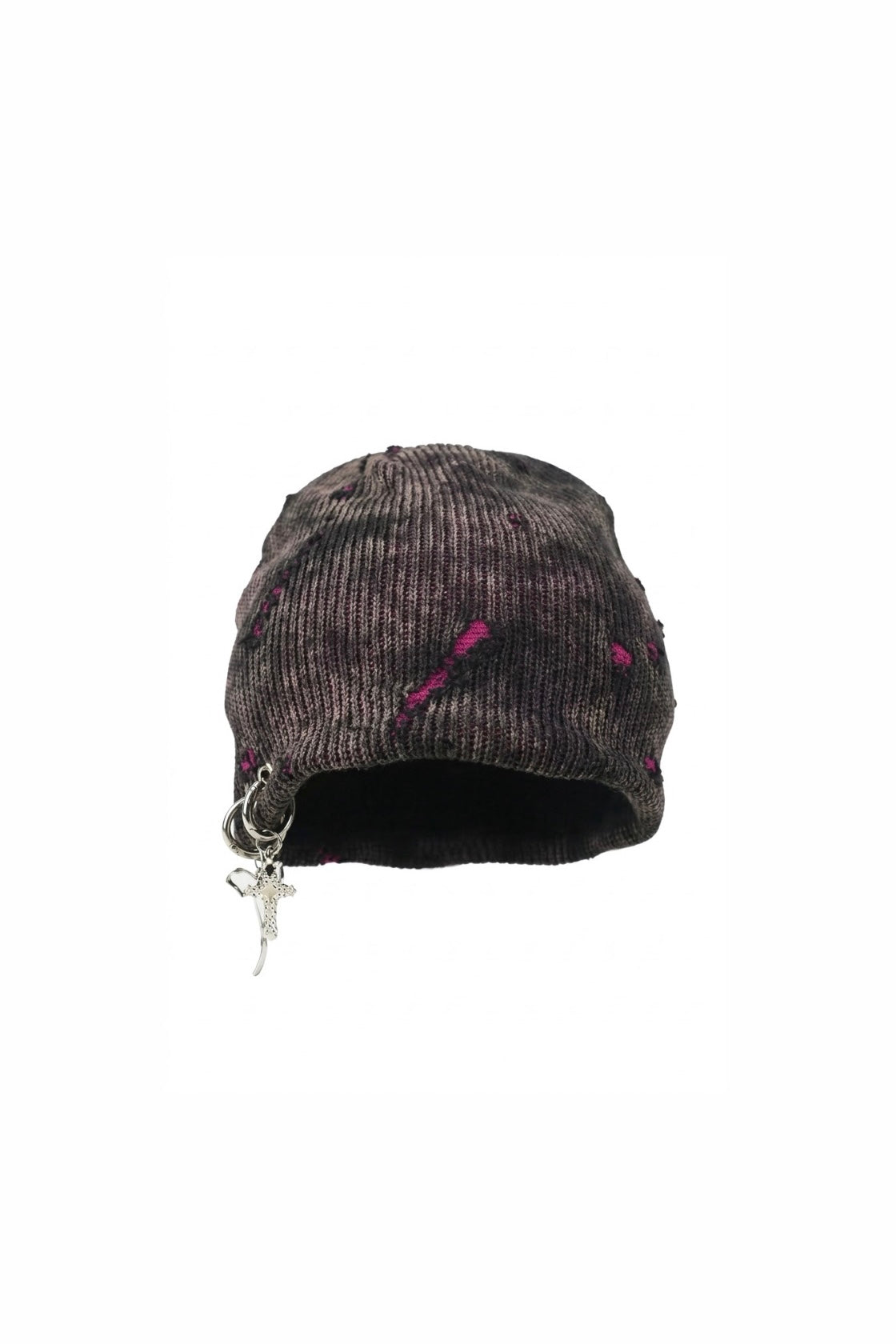 Distressed Charm Beanie – Washed Black/Pink