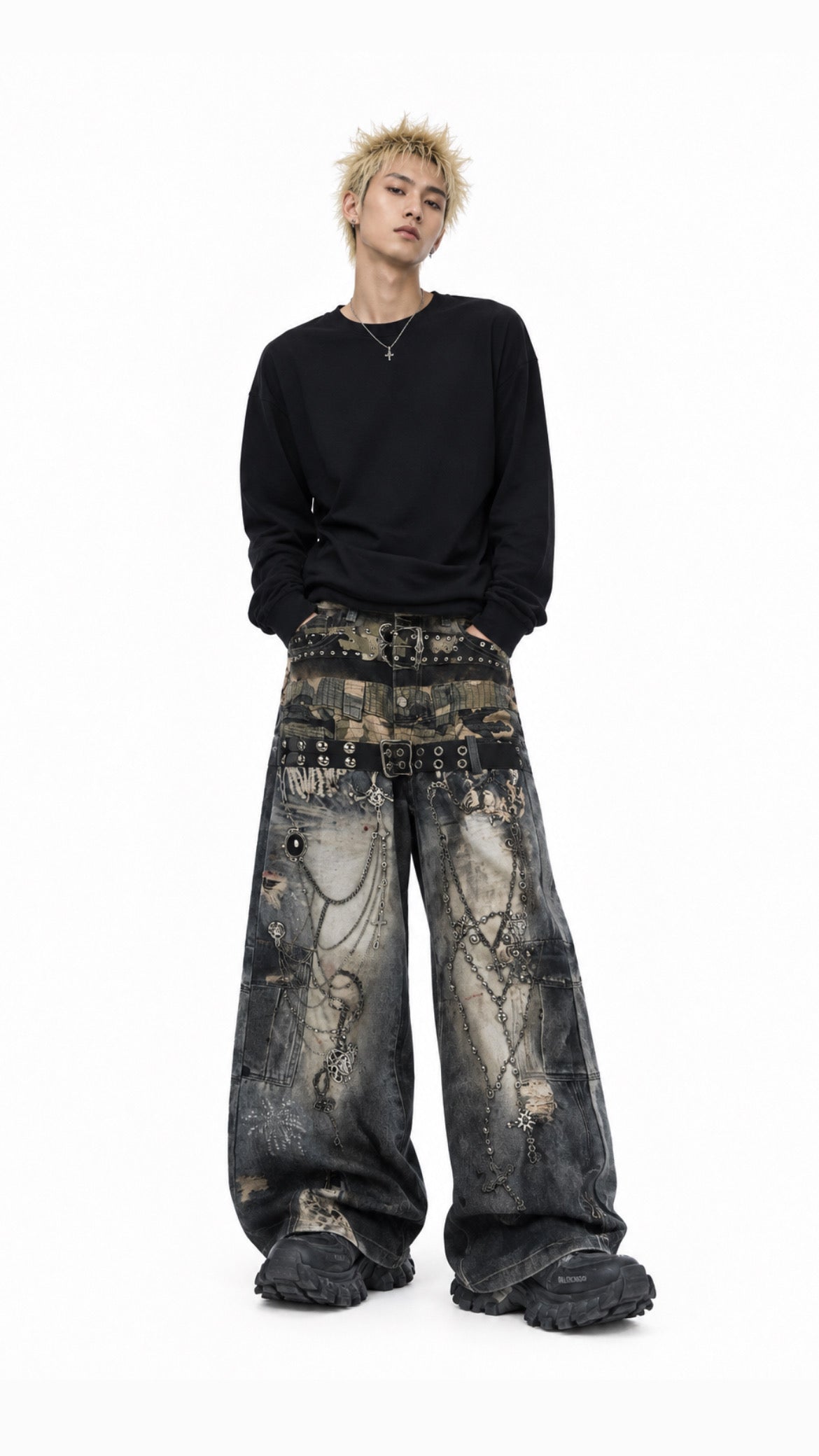 Distressed Chain Denim