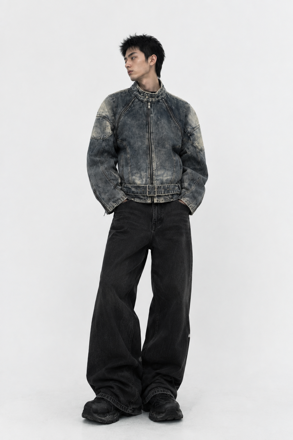 Distressed Moto Denim Jacket