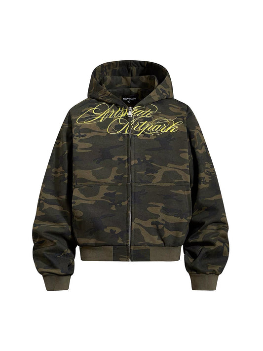 Vintage Camo Script Zip Hoodie