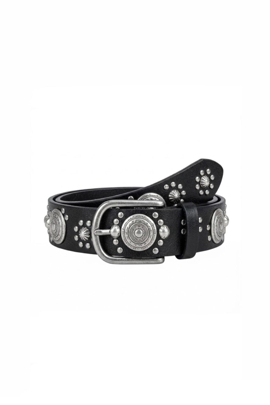 Silver Concho Studded Leather Belt