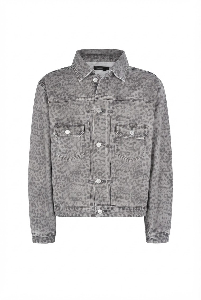 Washed Leopard Denim Jacket