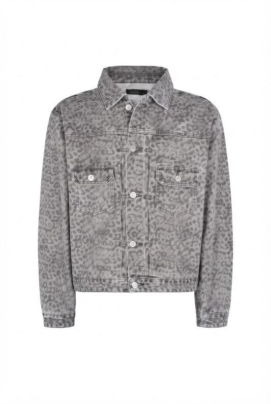 Washed Leopard Denim Jacket