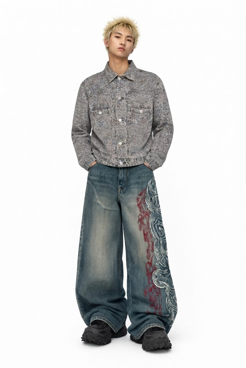 Washed Leopard Denim Jacket